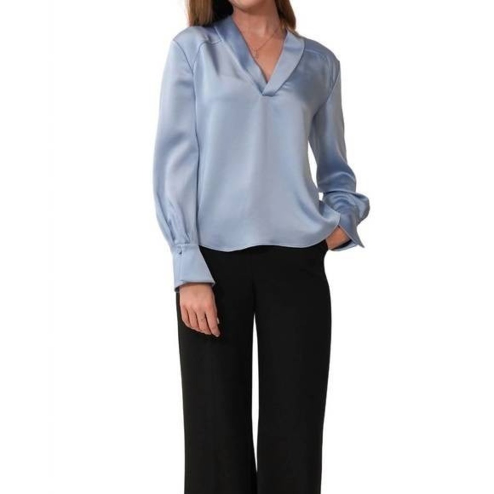 Simkhai Maisey Blouse 10 Periwinkle Satin‎ Quiet Luxury Elegant Work Top